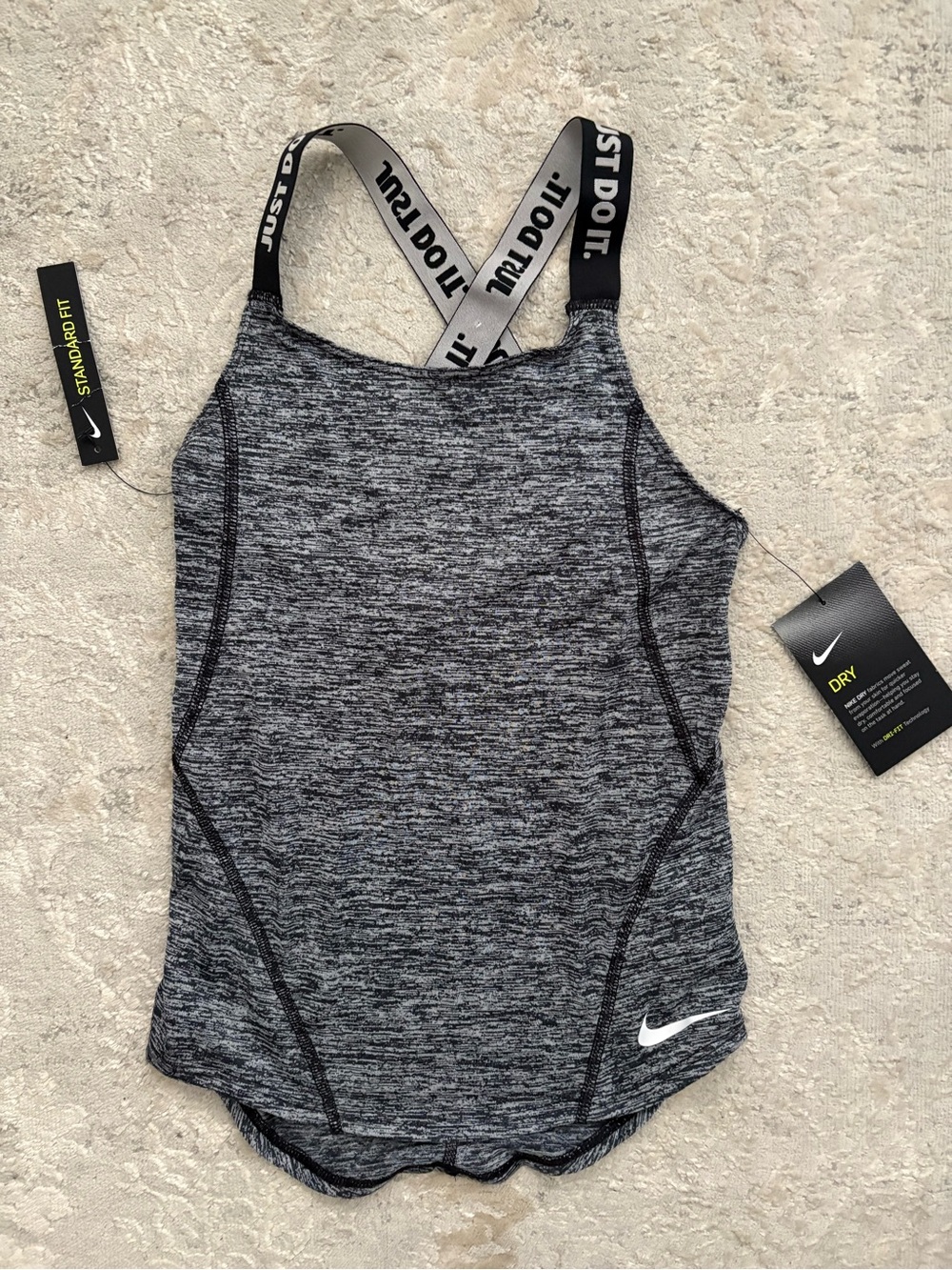 NWT❗️Nike Girls' Gray Black Marled Tank Top with 'Just Do It' Straps